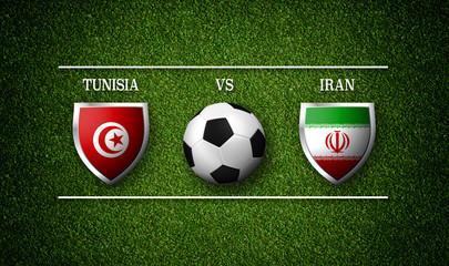 Football Match schedule, Tunisia vs Iran, flags of countries and soccer ball