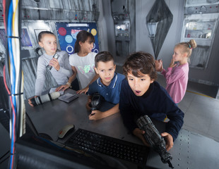 Fototapeta na wymiar Children playing in bunker questroom