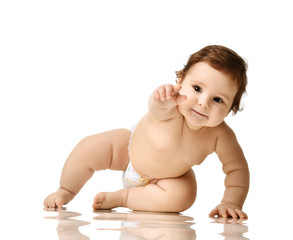 Infant child boy toddler fat over weight learning crawling happy smiling