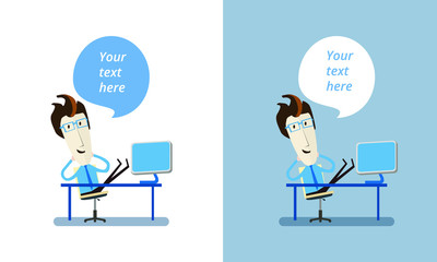 Cartoon Character vector illustration chat to computer