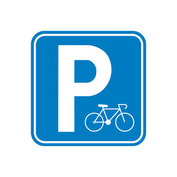Vector illustration. Parking bicycle area sign icon. Parking road sign