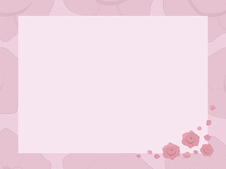 vector pink light card with frame, pink roses and petals cute festive