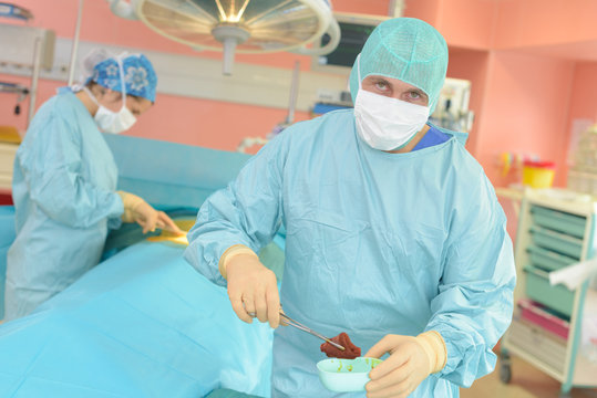 doctor removing an organ from the the patient