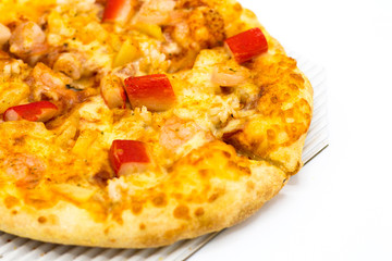 Cost-up  Pizza seafood box set isolated on white background. It copy space and selection focus.