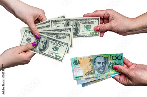 Exchanging Money Between American Dollar And Australian Exchanging Money Between American Dollar And Australian Isolate On White