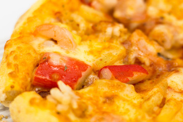 Cost-up  Pizza seafood box set isolated on white background. It copy space and selection focus.