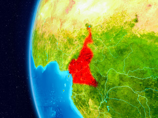 Space view of Cameroon in red