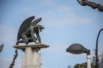 Statue of stone, creature with krill Valencia, Spain