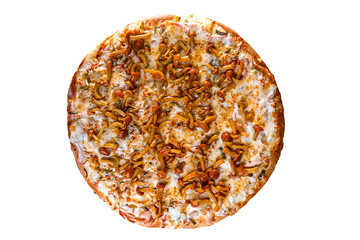 Tasty, flavorful pizza isolated on white background