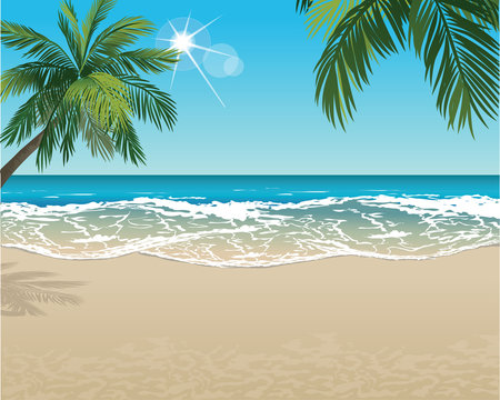 Vector tropical beach with copy space