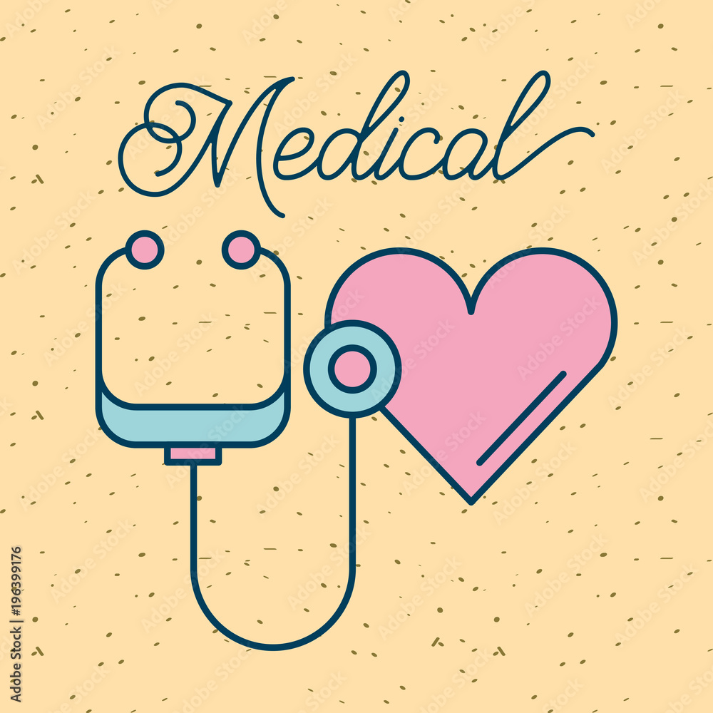 Wall mural medical stethoscope and heart health care vector illustration