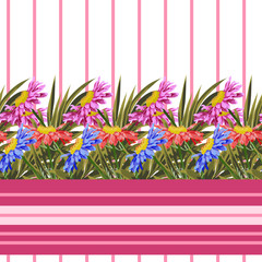 Seamless background with cute garden flowers. Design for cloth, wallpaper, gift wrapping. Print for silk, calico, home textiles.Vintage natural pattern.
