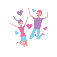 couple of young people in love heart romantic vector illustration