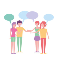 people couples speech bubbles dialog vector illustration