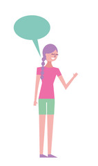 people female character with speech bubble vector illustration