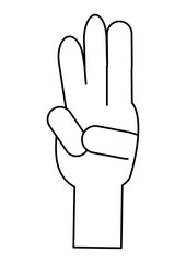 hand with tree fingers up over white background, vector illustration