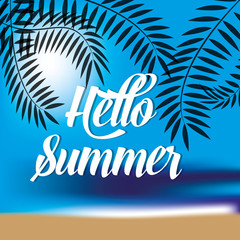 Fototapeta na wymiar Summer calling poster on tropical beach background eps