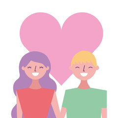 couple of young people in love heart romantic vector illustration