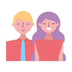 happy young couple portrait characters vector illustration