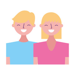happy young couple portrait characters vector illustration