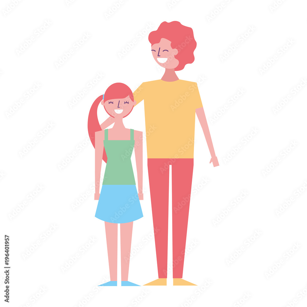 Poster smiling man hugging young girl teen cartoon vector illustration