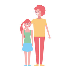 smiling man hugging young girl teen cartoon vector illustration
