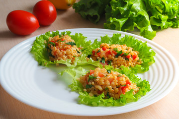 Kisir Turkish salad of bulgur with vegetables.
