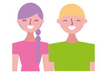 happy young couple portrait characters vector illustration