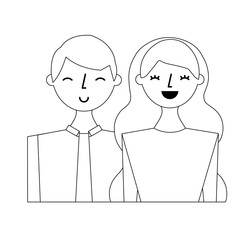 happy young couple portrait characters vector illustration outline design