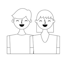 happy young couple portrait characters vector illustration outline design