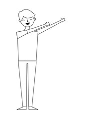 Obraz premium young man standing arms up gesturing vector illustration outline design