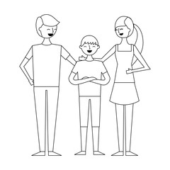 happy family standing together father mother and son vector illustration outline design