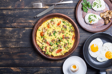 Various  of cooking eggs