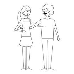 smiling couple young woman and man standing together embracing vector illustration outline design