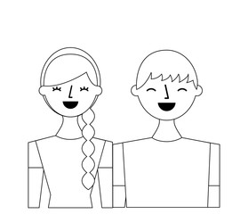 happy young couple portrait characters vector illustration outline design