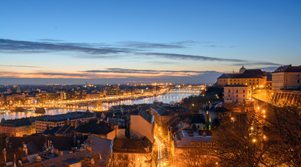 Budapest panorama with Danube river at night