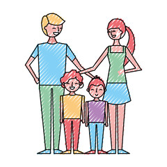 young family parents with their childrens cartoon vector illustration drawing color design