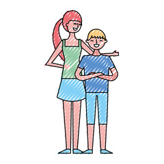 young woman with teenager boy embraced image vector illustration drawing color design