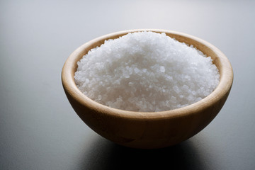 sea salt in wooden bowl
