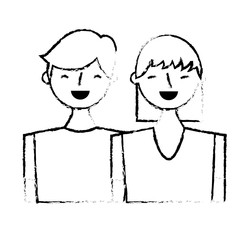 happy young couple portrait characters vector illustration sketch design