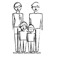 young family parents with their childrens cartoon vector illustration sketch design
