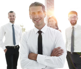 Fototapeta premium portrait of a successful business person on the background of co