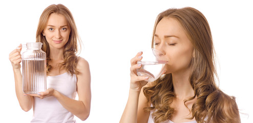 Beautiful young woman with a glass of water in hands set