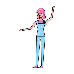 young woman people character gesturing with arms vector illustration drawing color design