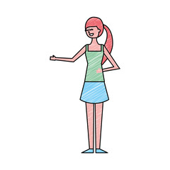 young woman people character gesturing with arms vector illustration drawing color design