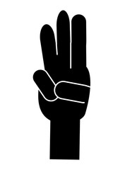 hand with tree fingers up over white background, vector illustration