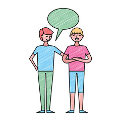 people male character men friends speech bubble vector illustration drawing color design