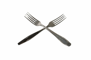 two dining forks isolated on white background