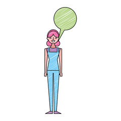 people female character with speech bubble vector illustration drawing color design
