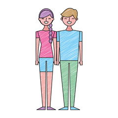 couple of young people characters vector illustration drawing color design
